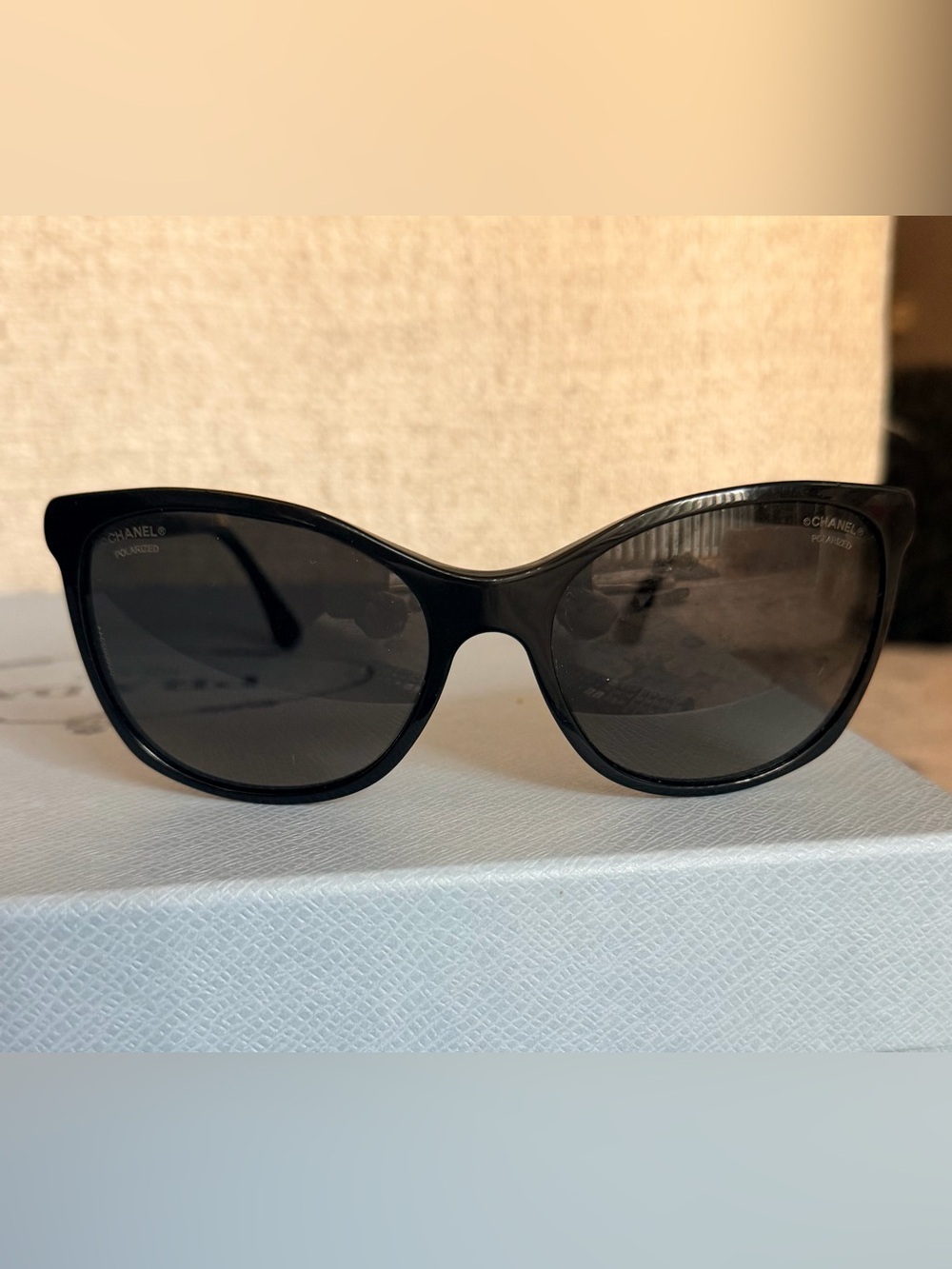 CHANEL 5348-A Tweed CC Polarized Black Sunglasses